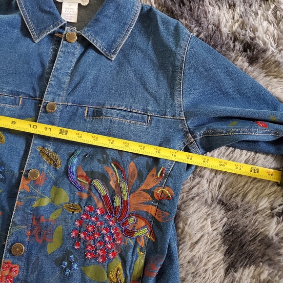 Susan Graver embellished stretch jean jacket S - Picture 6 of 9